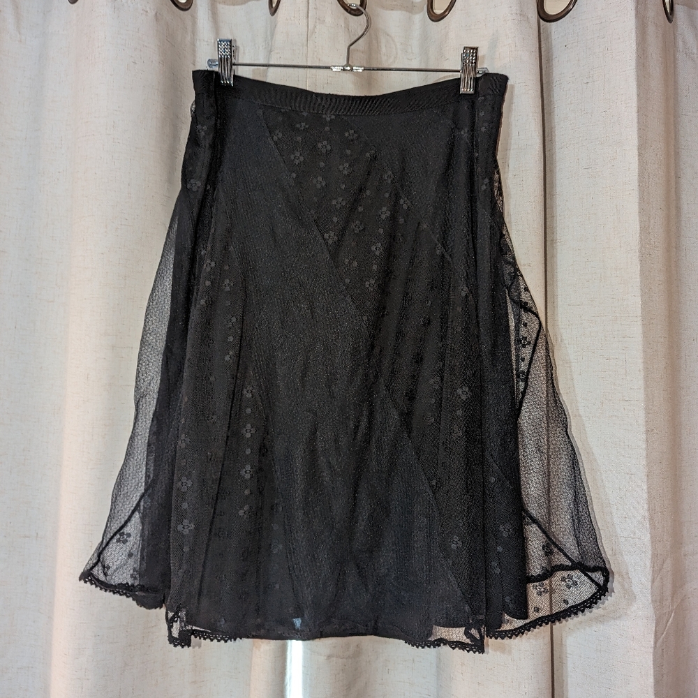 Express Black Mesh Embroidered Tulle Lines Skirt